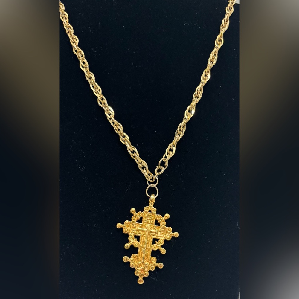 Alva Museum Replicas Alexandria Coptic Cross pendant necklace gold tone - Picture 1 of 5